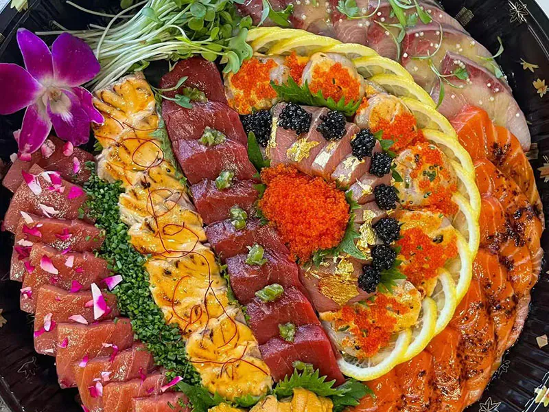 Gilded sashimi with caviar at Suki Station, a Japanese Restaurant in Brooklyn