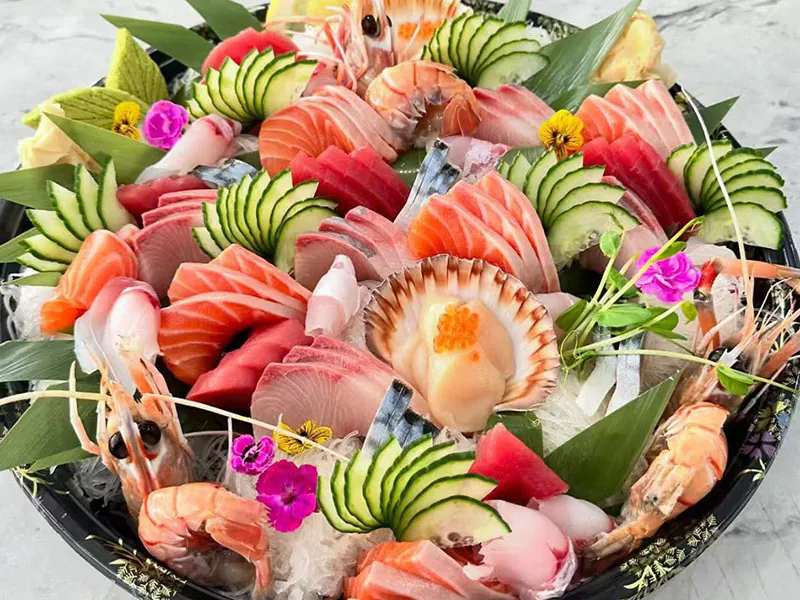 Luxury seafood sashimi platter at Suki Station, a Japanese Restaurant in Brooklyn
