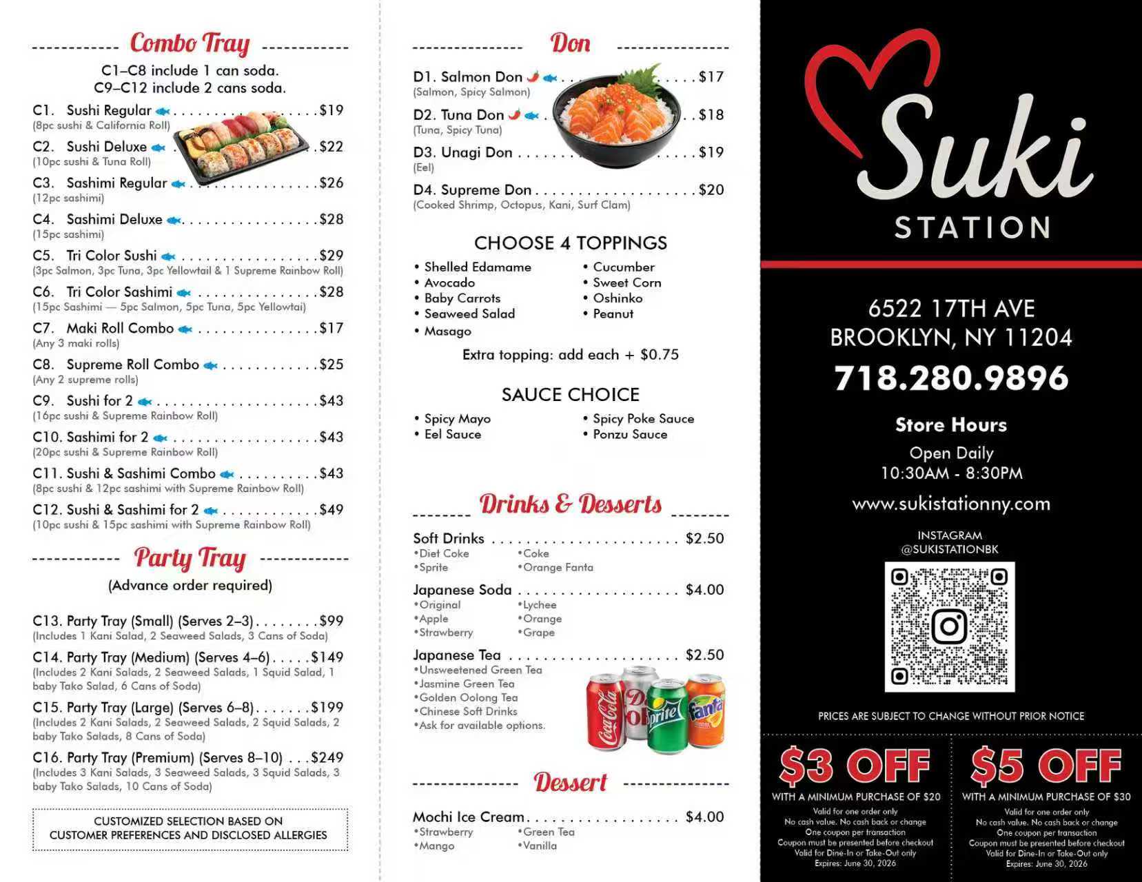 Suki Station Japanese Restaurant premium sashimi platter with fresh salmon and tuna in Brooklyn